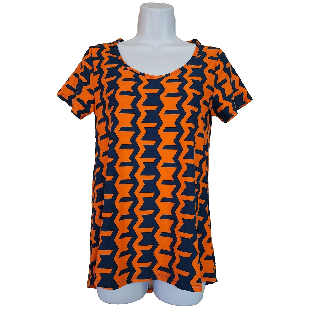 LuLaRoe Womens High-Low Tee Size XXS Orange Blue Soft Cap Sleeve Stretch Top